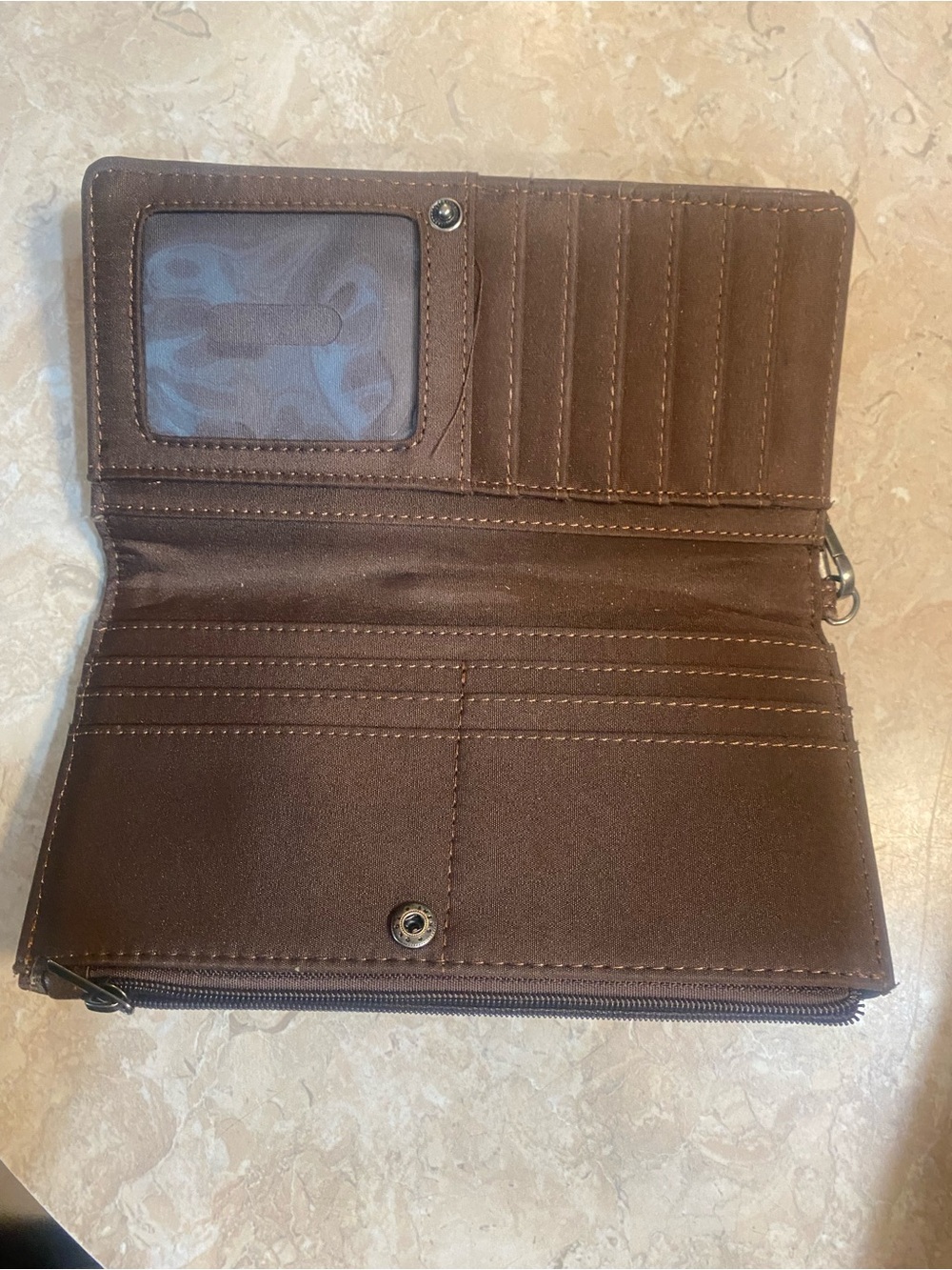 Tony Lama Brown and White Cowhide Wallet with Turquoise Accent - Picture 4 of 4